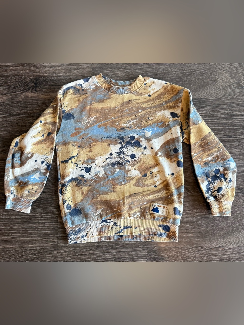 H&M Men's Paint-Splash Crewneck Sweater in Blue and Tan